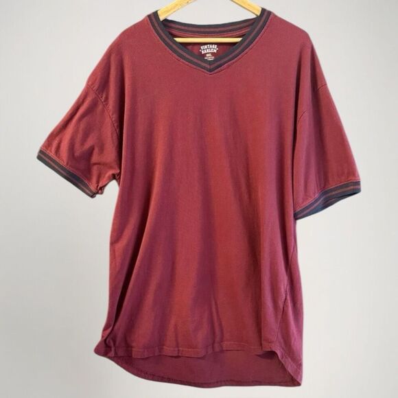 Vintage Harlem Tee | 5XL | Maroon V-Neck | Big & Tall Oversized Fit - Picture 1 of 12